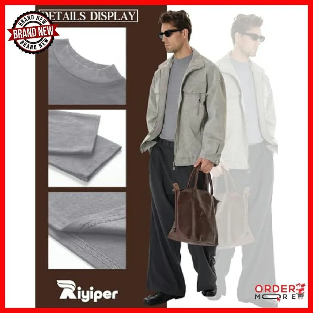 Men's Big Tall Mock Turtleneck Long Sleeve Cotton Tees 3-Pack Loose Fit